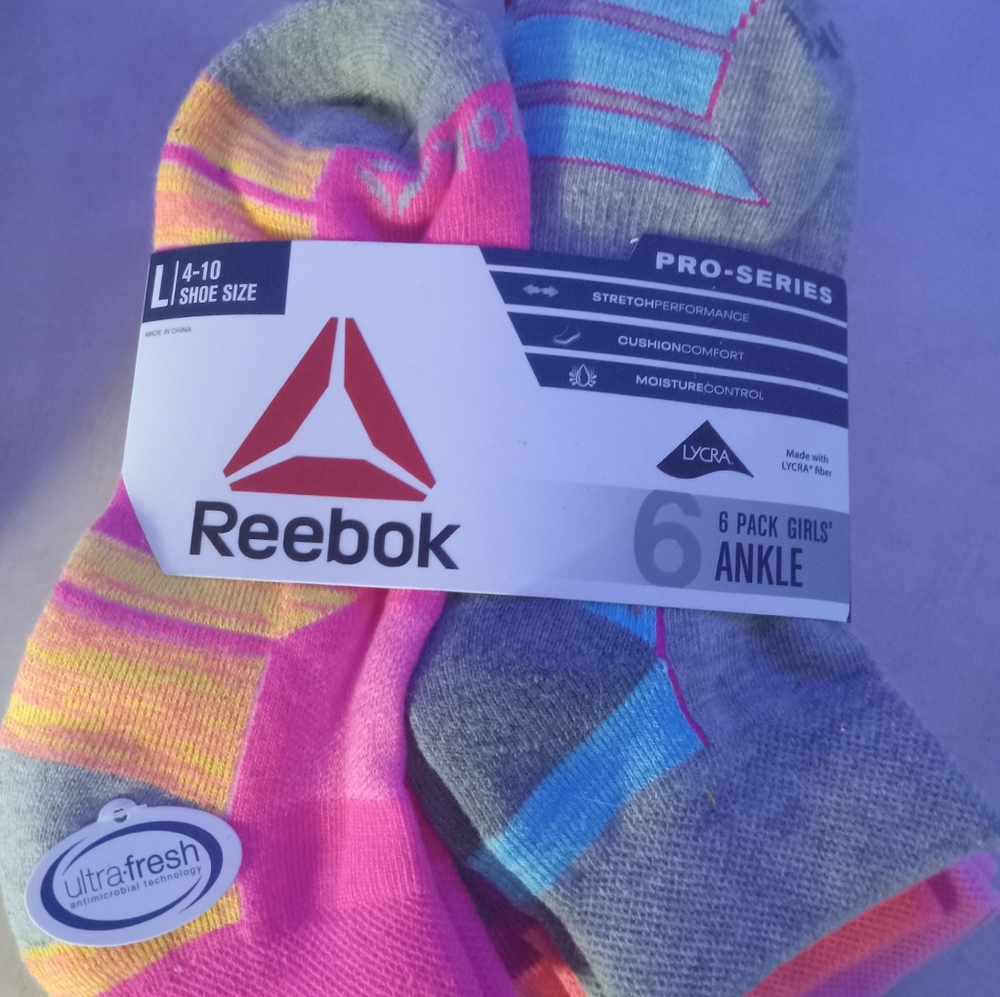 Girls reebok socks size 4-10 6 pack